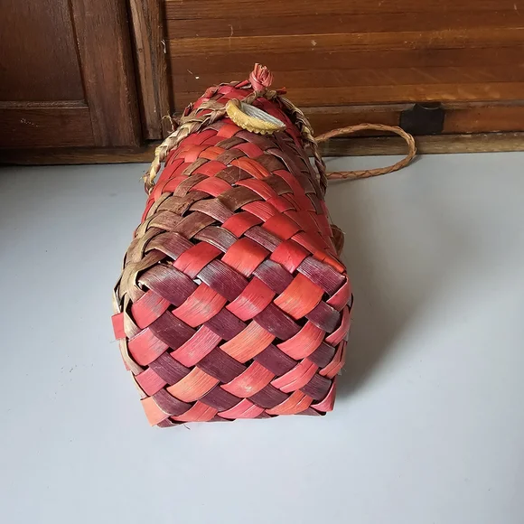 Handwoven Vintage New Zealand Flax Multicolor Wine Holder Bag - Picture 3 of 6